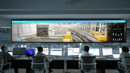 Security control room with multiple monitors